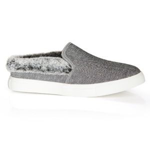 CLOUDWALKERS WIDE FIT Markie Tweed Faux Fur Trim Slip On - gray
